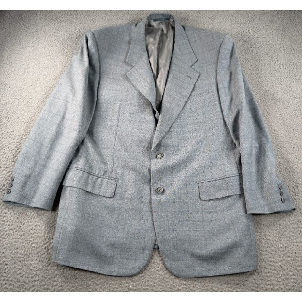 Ravazzolo Blazer Mens 46R Gray Sports Coat Wool Windowpane Two Button Italy‎